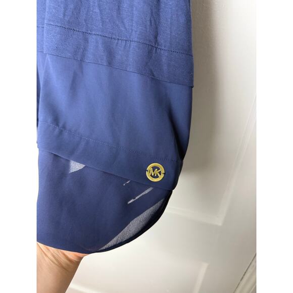 Michael Michael Kors Tank Top Blouse Women's Medium Navy Blue Flowy Mixed Media - Picture 5 of 6